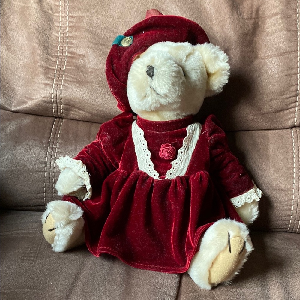 Red Velvet Teddy Bear with Lace Trim